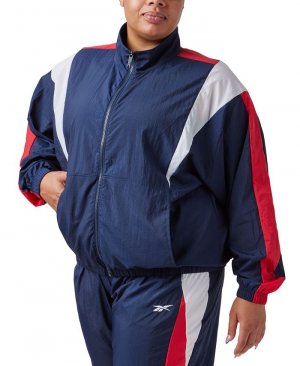 Куртка больших размеров с длинными рукавами и молнией спереди цветными блоками , синий Reebok