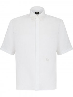 Рубашка с короткими рукавами и кружевом Fendi. Цвет: белый