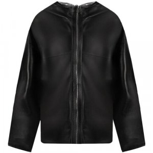 Кожаная куртка , средней длины, капюшон, размер 4xl, черный Elegance. Цвет: черный
