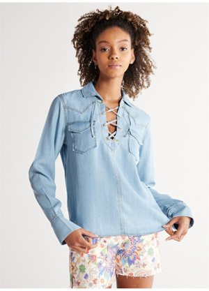 Голубая женская рубашка с рубашечным воротником стандартного кроя Wrangler