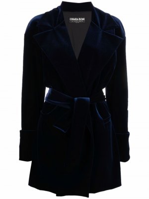 Бархатное пальто с поясом Le Petite Robe Di Chiara Boni. Цвет: синий