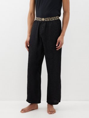 Пижамные брюки из жаккардового атласа с логотипом , черный Versace