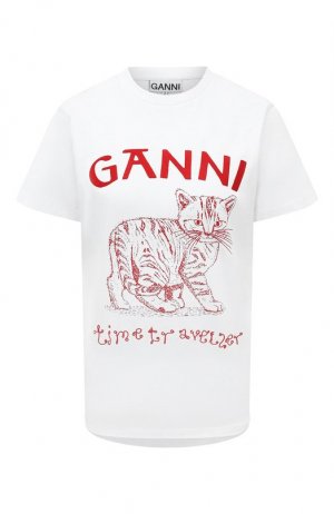 Хлопковая футболка Ganni. Цвет: белый
