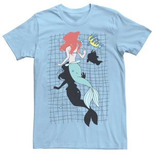 Мужская футболка с портретом для плавания «Русалочка Ариэль и камбала» Disney
