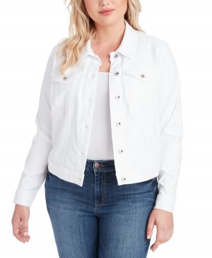 Модная джинсовая куртка пикси с длинными рукавами больших размеров , белый Jessica Simpson