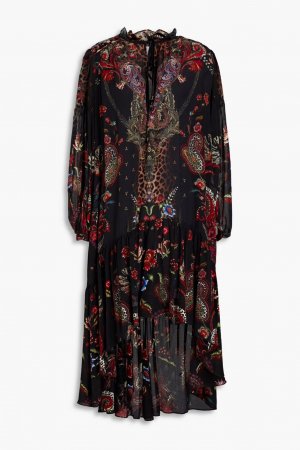 Платье миди блузон с бархатными вставками и принтом Camilla, бордовый CAMILLA