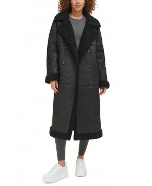 Женское длинное пальто на пуговицах с отделкой из искусственной овчины Levi's, черный Levi's