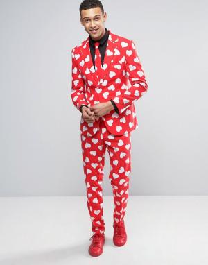 Узкий костюм и галстук с принтом сердец OppoSuits Valentines Oppo Suits. Цвет: красный