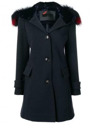 Пальто с меховой отделкой капюшона Rrd. Цвет: синий