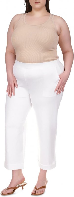 Однотонные брюки больших размеров с подвернутыми манжетами , белый MICHAEL Kors