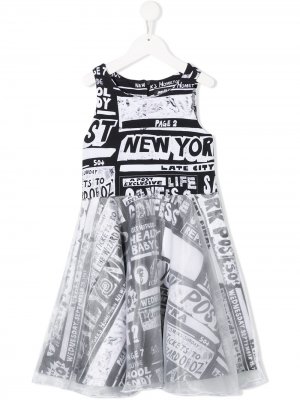 Расклешенное платье с принтом в технике пэчворк Jeremy Scott Junior. Цвет: черный