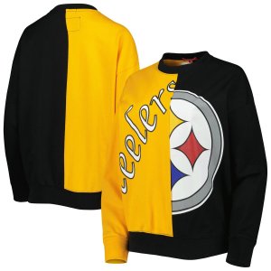 Женский пуловер с большим лицом Mitchell & Ness, черный/золотой свитшот Pittsburgh Steelers Unbranded