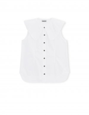 Хлопковая рубашка без рукавов Ganni, цвет Bright White GANNI