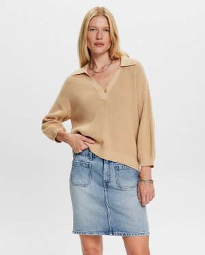Женский свитер-поло свободного кроя , бежевый Esprit. Цвет: бежевый