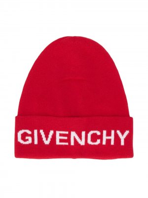Трикотажная шапка бини с логотипом Givenchy Kids. Цвет: красный