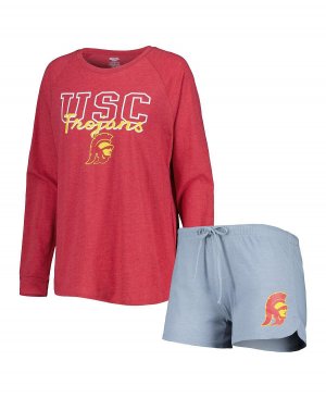 Женский комплект для сна Cardinal, серая футболка USC Trojans реглан с длинными рукавами и шорты Concepts Sport