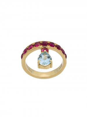 Золотое кольцо odora с аквамарином и рубеллитом Dubini. Цвет: золотистый