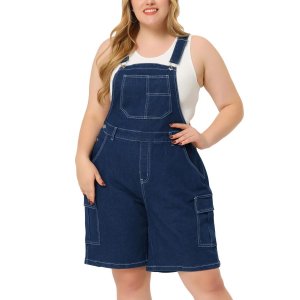 Джинсовые комбинезоны больших размеров для женщин, брюки с карманами-карго контрастной строчкой и регулируемым ремешком , темно-синий Agnes Orinda