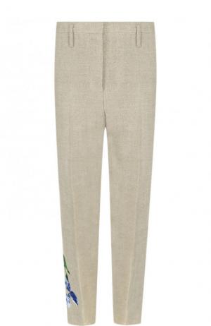 Укороченные льняные брюки со стрелками и вышивкой Golden Goose Deluxe Brand. Цвет: бежевый