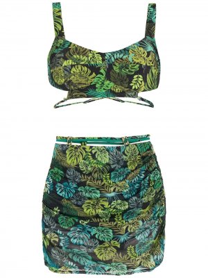 Комплект из топа и юбки с принтом Amir Slama. Цвет: зеленый