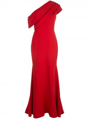 Платье асимметричного кроя с драпировкой Badgley Mischka. Цвет: красный