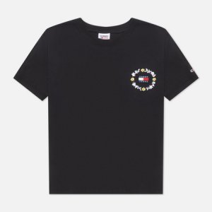 Женская футболка Floral Embroidery Badge Tommy Jeans. Цвет: чёрный