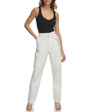 Прямые женские брюки на пуговице , белый Dkny Jeans. Цвет: белый