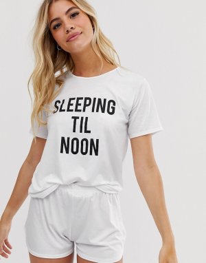 Пижамный комплект с шортами и футболкой принтом sleeping til noon -Белый Adolescent Clothing