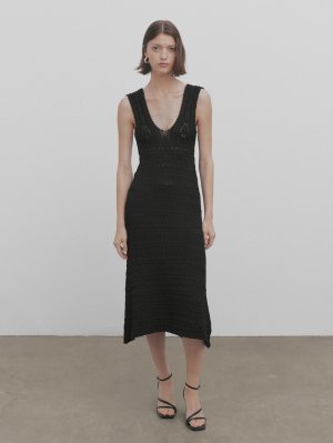 Вязаное платье крючком с кнопками на спине -studio , черный Massimo Dutti
