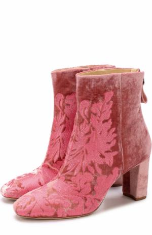 Бархатные ботильоны с вышивкой на устойчивом каблуке Alexandre Birman. Цвет: розовый
