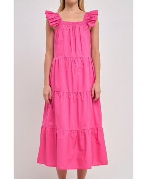 Женское платье миди с рюшами , розовый English Factory
