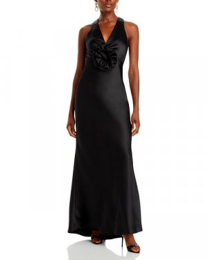 Длинное атласное платье макси с цветочной отделкой , цвет Black AQUA