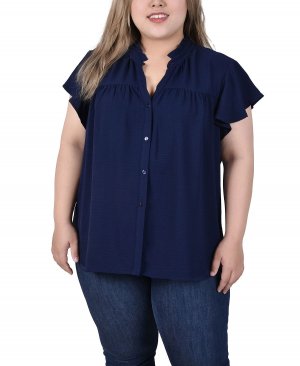 Блузка с длинными рукавами и рюшами больших размеров NY Collection, темно-синий Collection