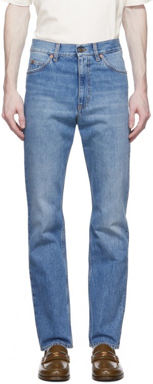 Синие прямые джинсы Horsebit Gucci