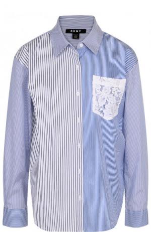 Хлопковая блуза свободного кроя в полоску DKNY. Цвет: голубой