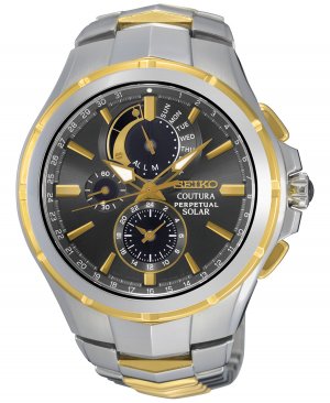 Мужские часы Coutura с солнечным хронографом, двухцветным браслетом из нержавеющей стали, 44 мм SSC376 Seiko