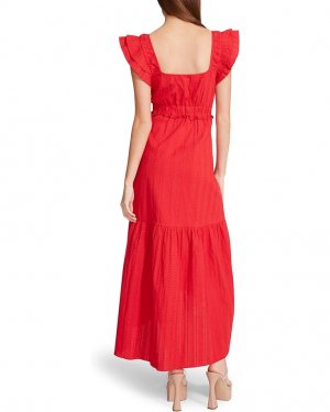 Платье Novelty Textured Cotton Ruffle Sleeve High-Low Midi, реальный красный Betsey Johnson