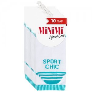 Носки женские MINIMI MINI SPORT CHIC 4302, короткие, с принтом, хлопок, спортивные, летние, Bianco 35-38. Набор - 10 шт. Цвет: белый