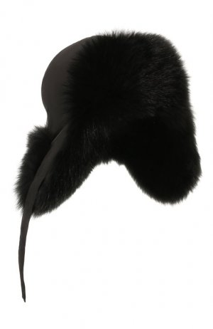Пуховая шапка-ушанка Yves Salomon Enfant. Цвет: чёрный