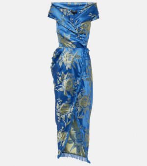 Жаккардовое платье миди с открытыми плечами , синий Etro