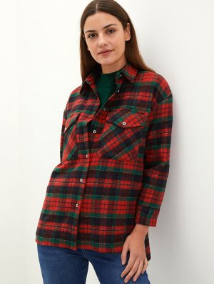 Женская куртка-рубашка большого размера в клетку с длинным рукавом и застежкой спереди на пуговицах LCW Modest