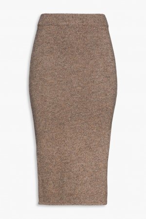 Меланжевая юбка миди из смесовой шерсти MONROW, серо-коричневый Monrow