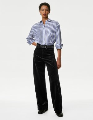 Широкие брюки из хлопкового шнура, черный Marks & Spencer