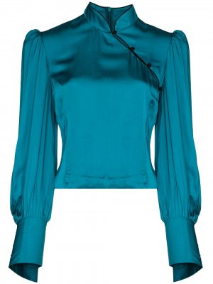 Блузка Pachino с воротником-стойкой De La Vali. Цвет: синий