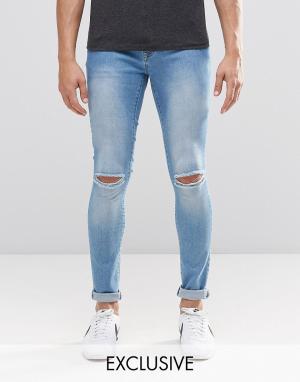 Светлые рваные супероблегающие джинсы Brooklyn Supply Co Dyker Co.. Цвет: синий