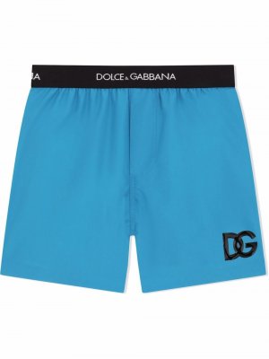 Плавки-шорты с вышитым логотипом Dolce & Gabbana Kids. Цвет: синий