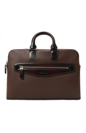 Кожаная сумка для ноутбука Santoni. Цвет: коричневый