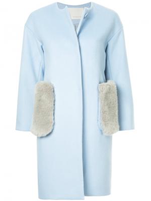 Пальто с меховыми карманами Estnation. Цвет: синий