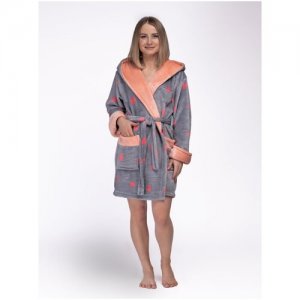 Халат женский банный махровый Vakkas-tekstile для дома,бани ,халат домашний Вакас-текстиль. Цвет: серый/розовый