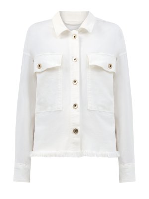 Рубашка из хлопкового денима с бахромой и пуговицами ручной работы ELEVENTY. Цвет: белый